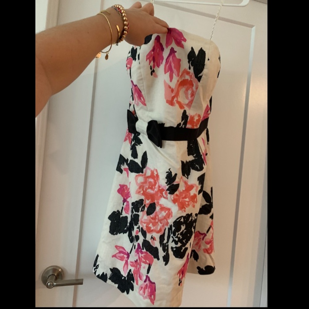 Lilly Pulitzer Strapless Floral Dress in White, Pink, Coral & Black